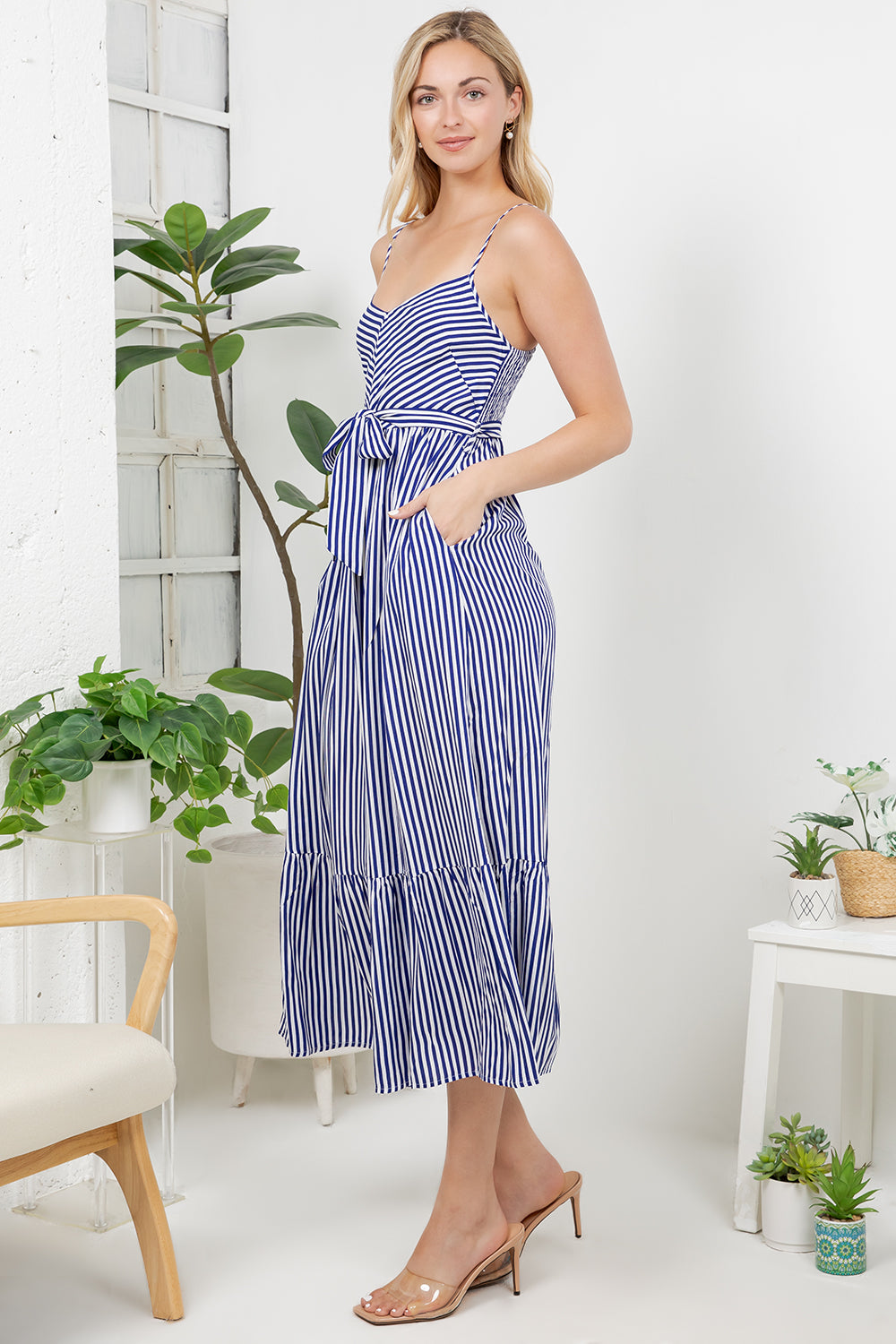 Stripe Print Maxi Dress - Blue