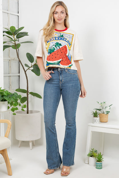 Watermelon Print Cotton Crop Top