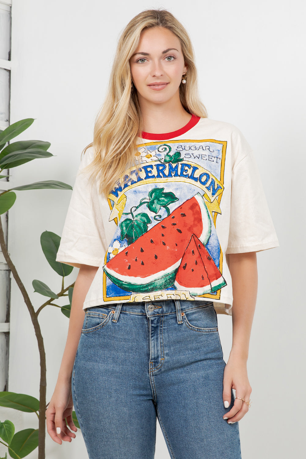 Watermelon Print Cotton Crop Top