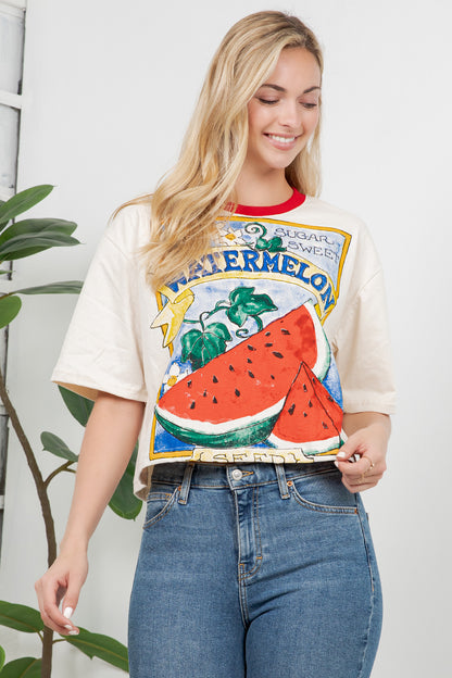 Watermelon Print Cotton Crop Top