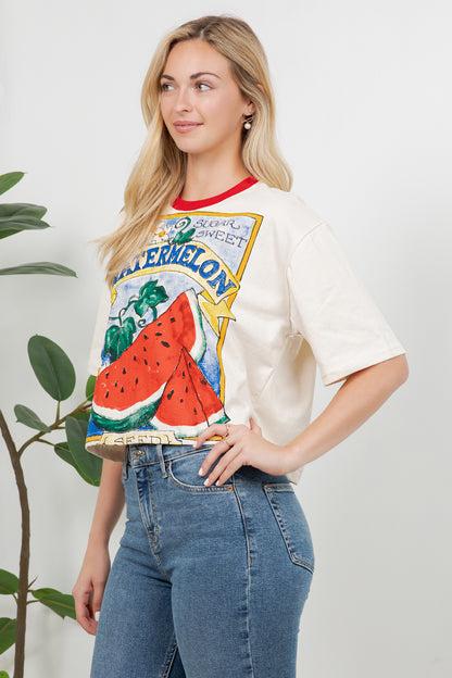Watermelon Print Cotton Crop Top
