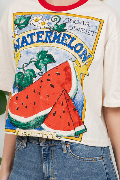 Watermelon Print Cotton Crop Top