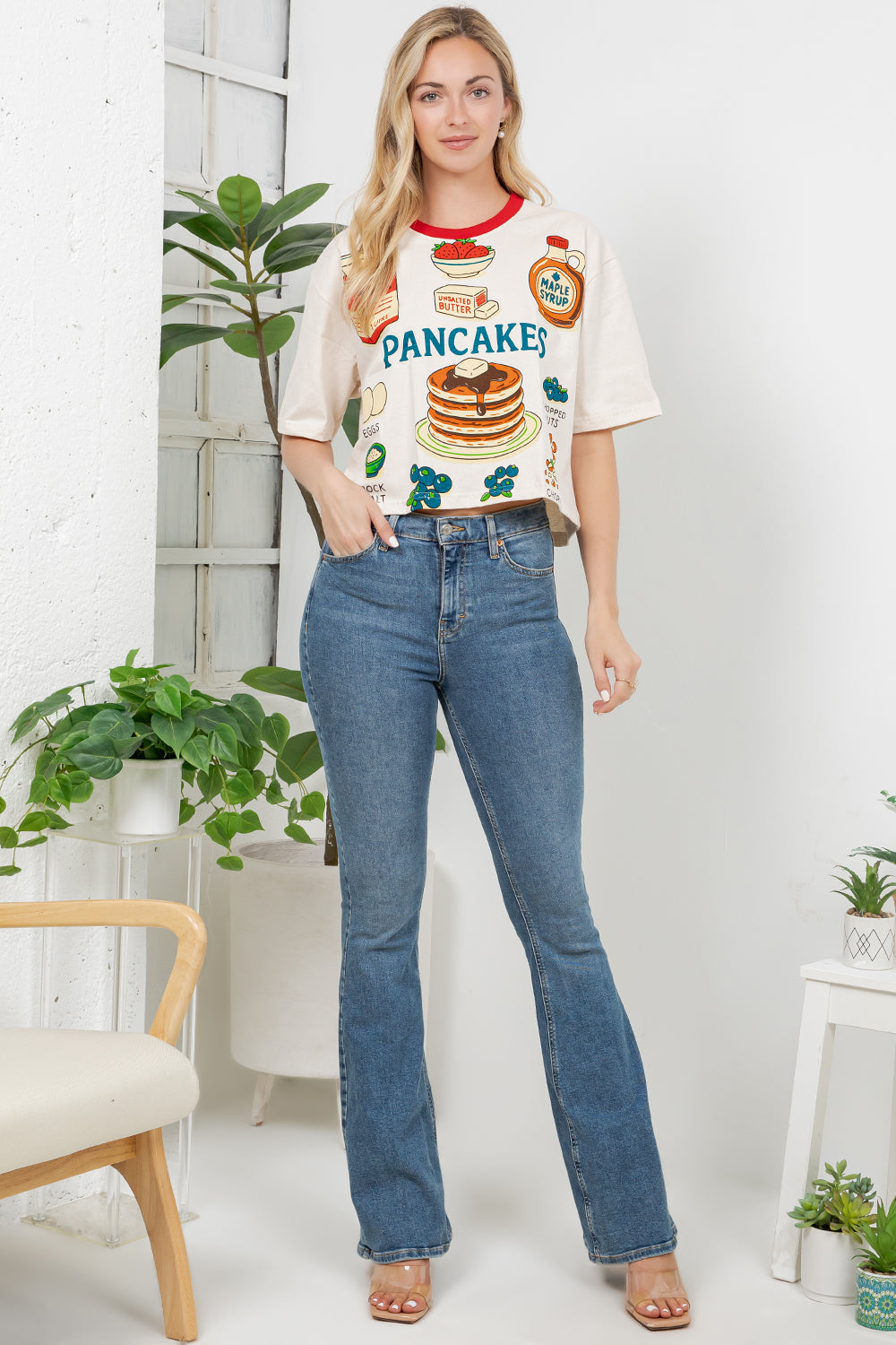 Pancake Print Cotton Crop Top