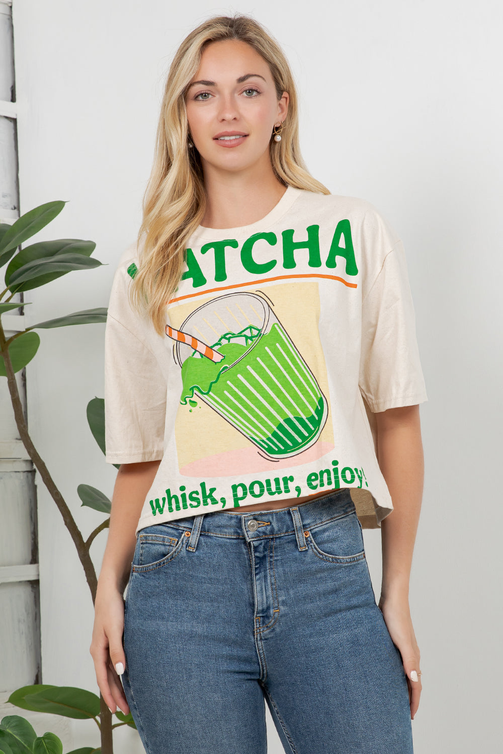 Matcha Print Cotton Crop Top