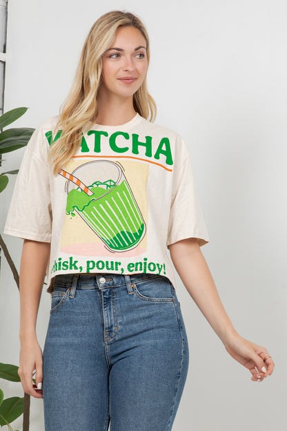 Matcha Print Cotton Crop Top