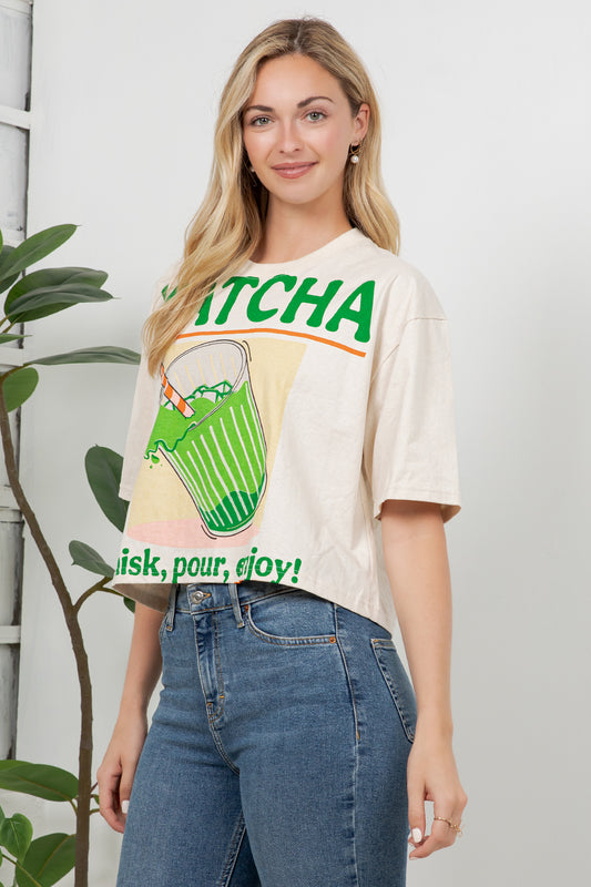 Matcha Print Cotton Crop Top