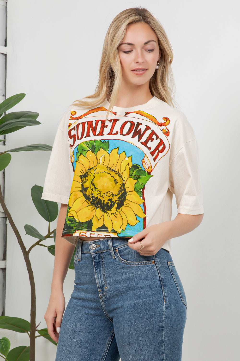 Sunflower Print Cotton Crop Top