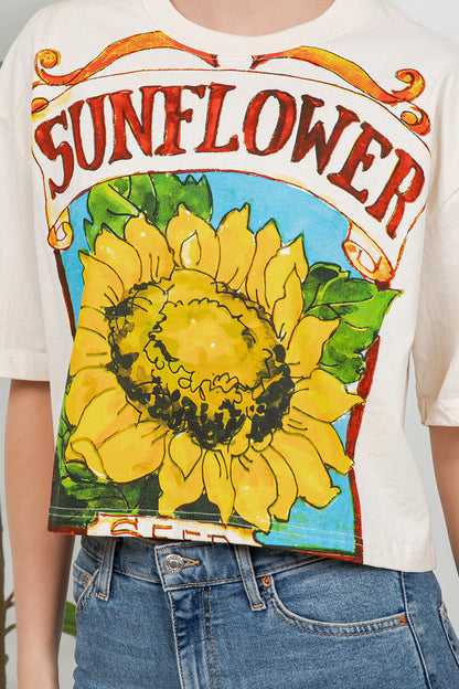 Sunflower Print Cotton Crop Top