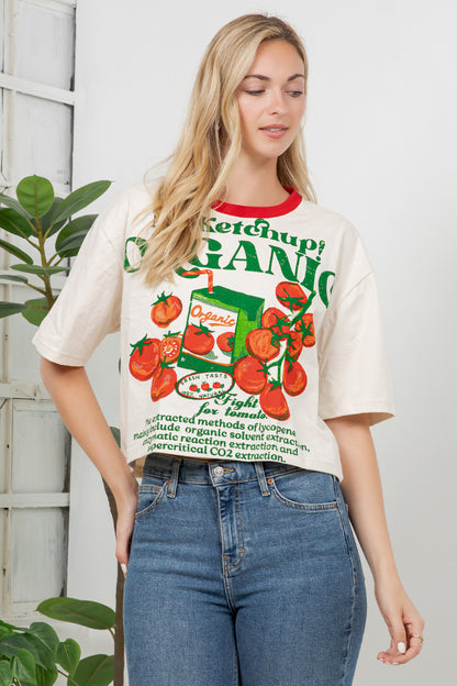 Tomato Print Cotton Crop Top