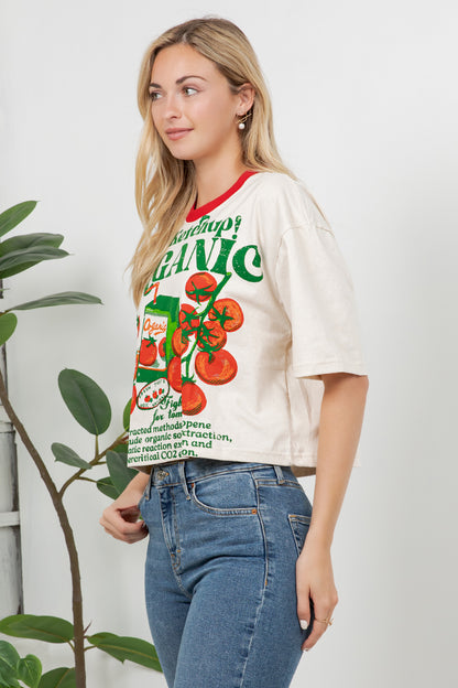 Tomato Print Cotton Crop Top