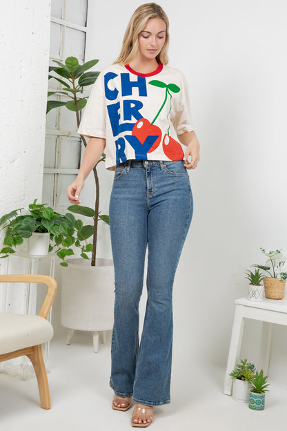 Cherry Print Cotton Crop Top