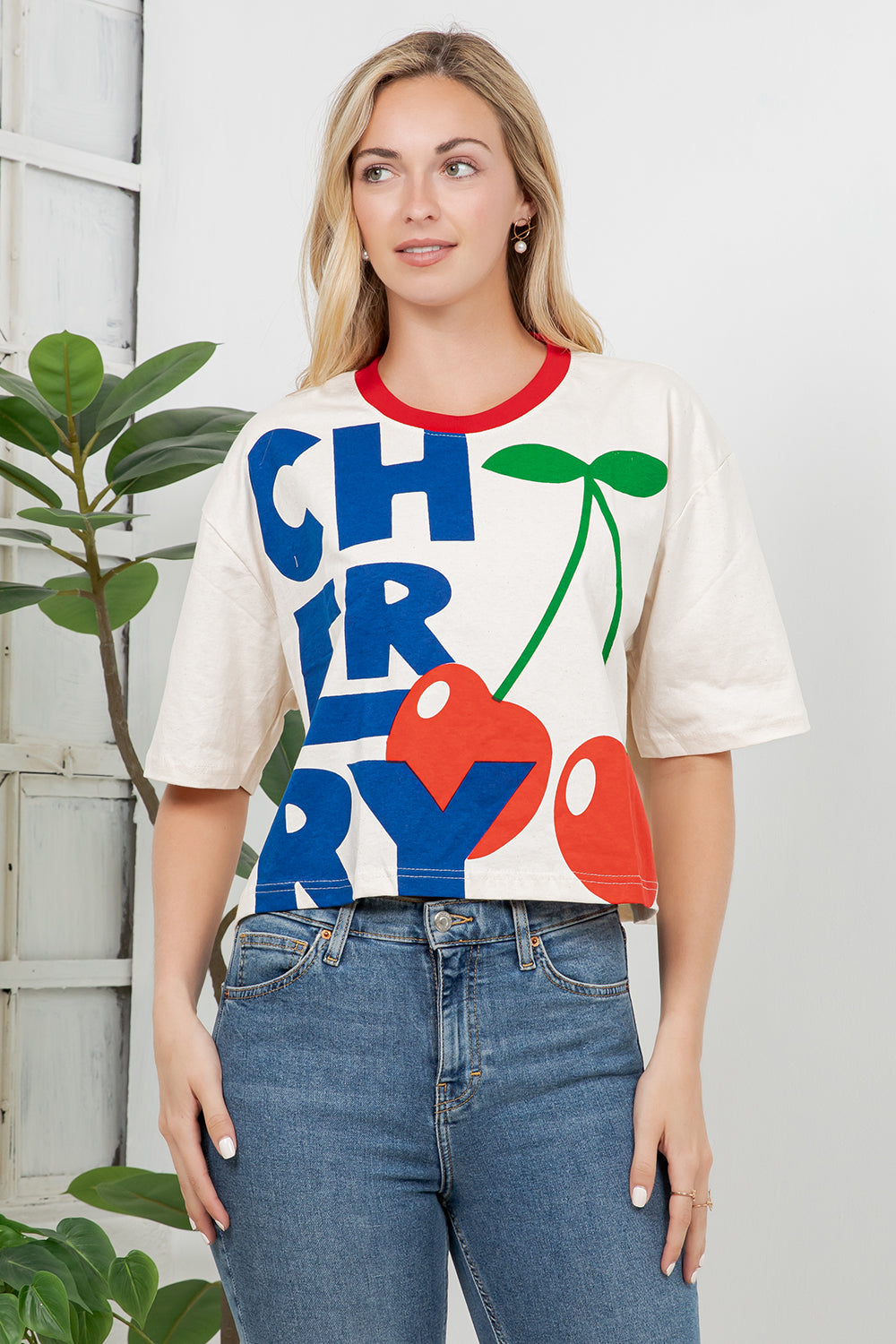 Cherry Print Cotton Crop Top