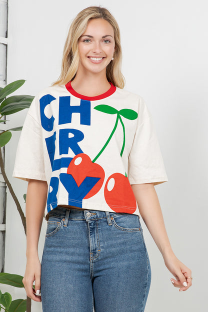 Cherry Print Cotton Crop Top