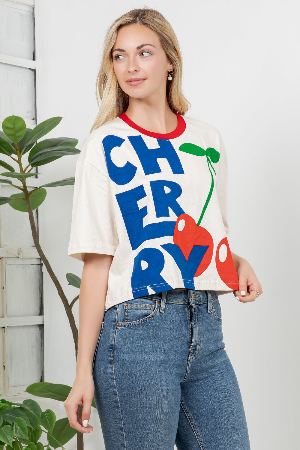 Cherry Print Cotton Crop Top