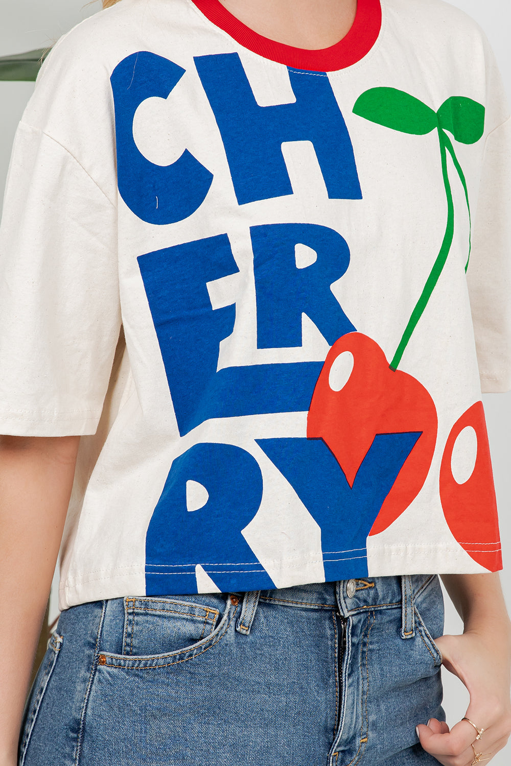 Cherry Print Cotton Crop Top