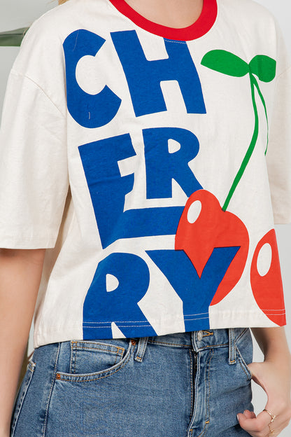 Cherry Print Cotton Crop Top