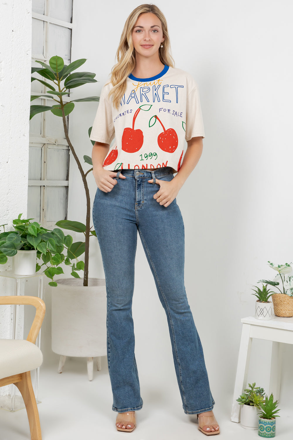 Cherry Print Cotton Crop Top