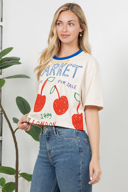 Cherry Print Cotton Crop Top