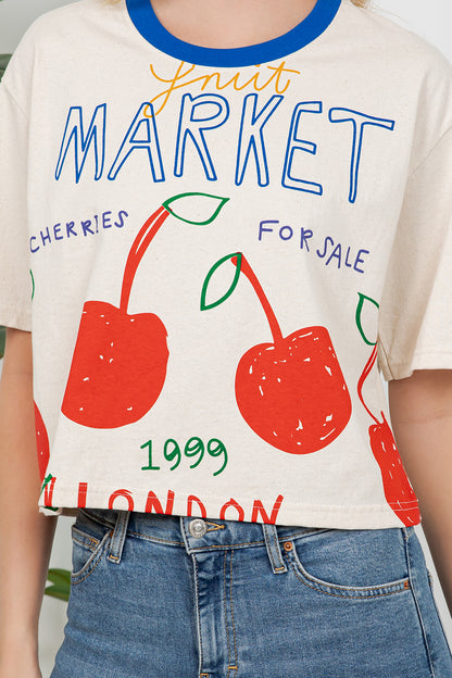 Cherry Print Cotton Crop Top