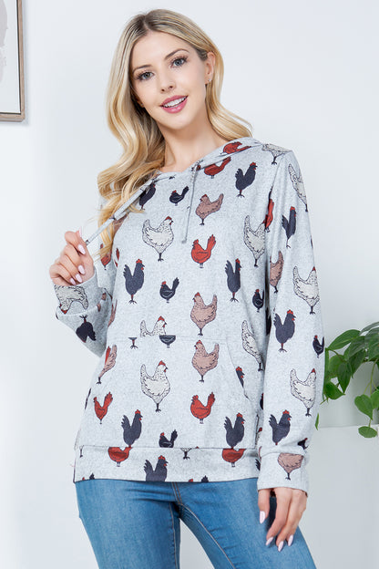 Hen Print Pullover Hoodie