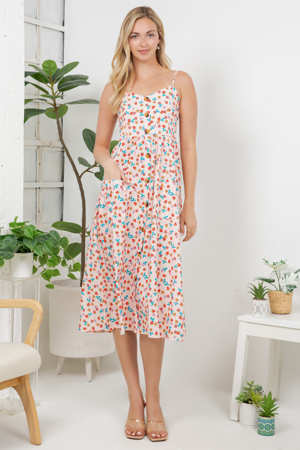 Floral Strawberry Print Cami Dress