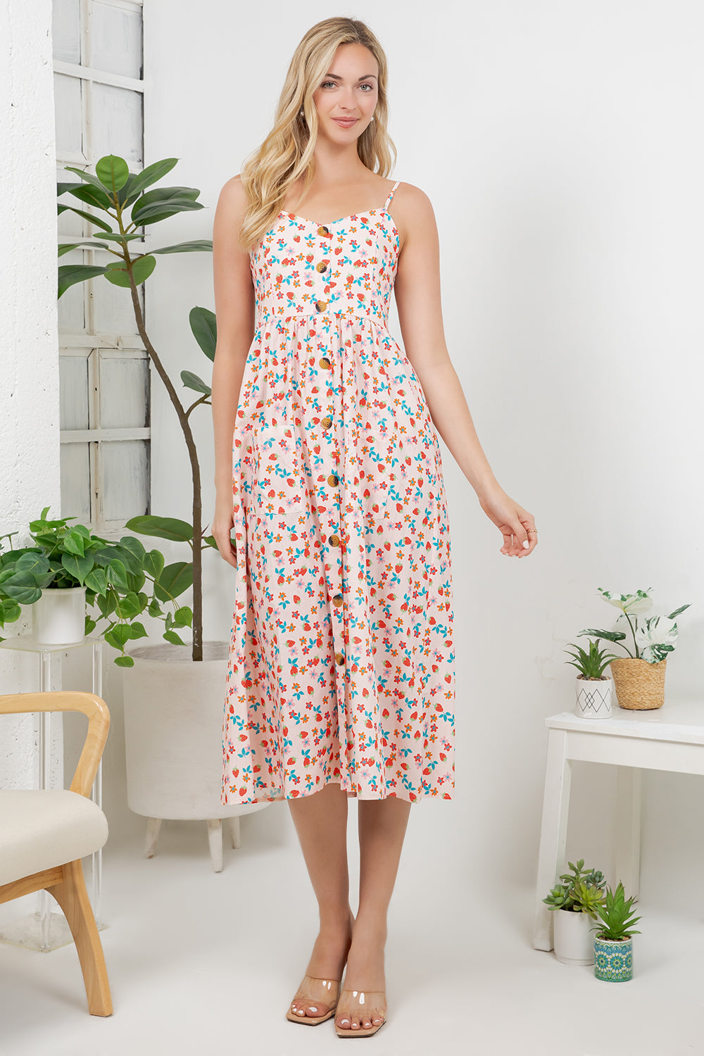 Floral Strawberry Print Cami Dress