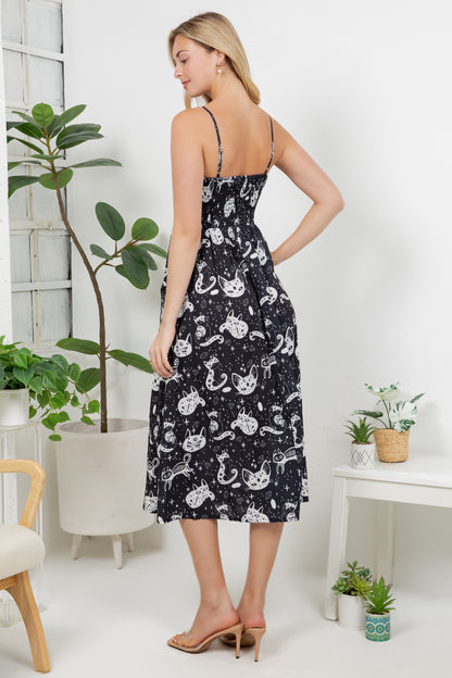 Celestial Cats Cami Dress - Black