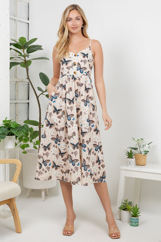 Boho Butterfly Print Cami Dress