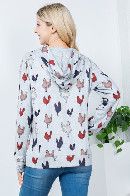 Hen Print Pullover Hoodie