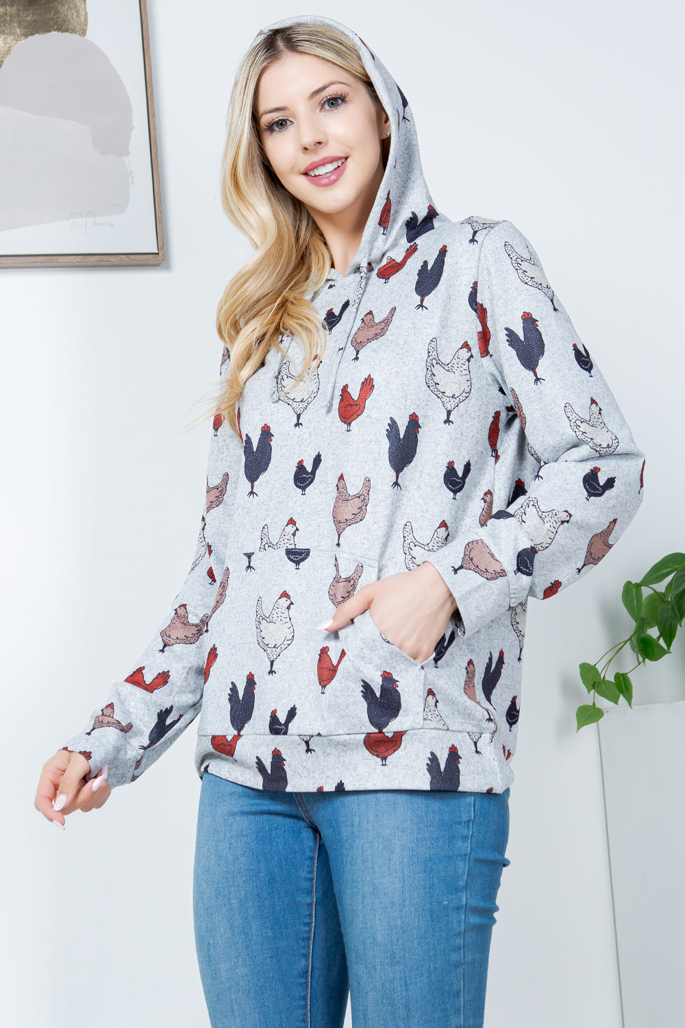 Hen Print Pullover Hoodie