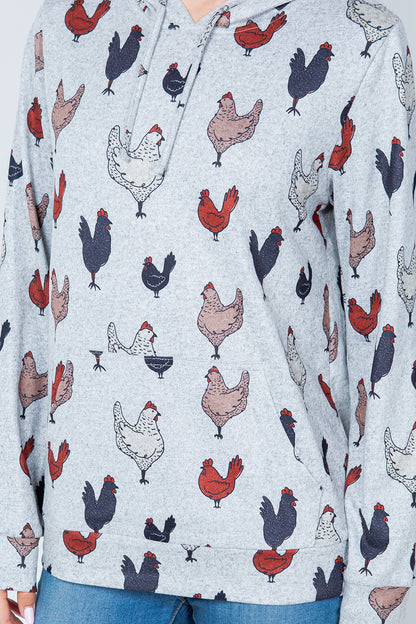 Hen Print Pullover Hoodie