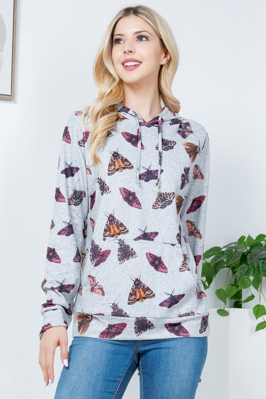 Moth Print Pullover Hoodie