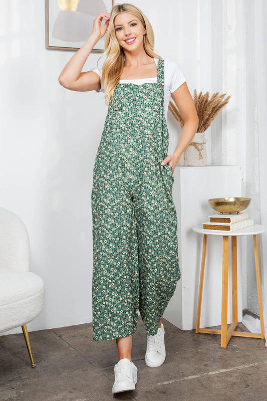 Green Floral Corduroy Overall