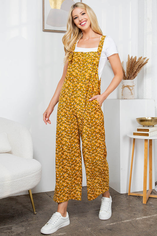 Mustard Floral Corduroy Overall