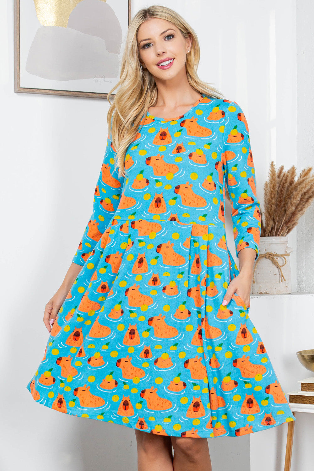 CAPYBARA PRINT WINTER TUNIC DRESS