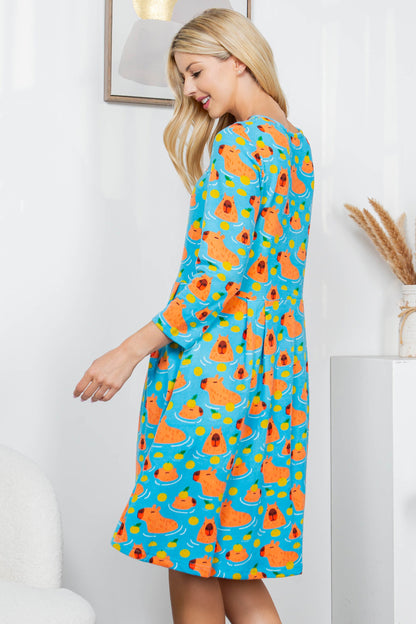 CAPYBARA PRINT WINTER TUNIC DRESS