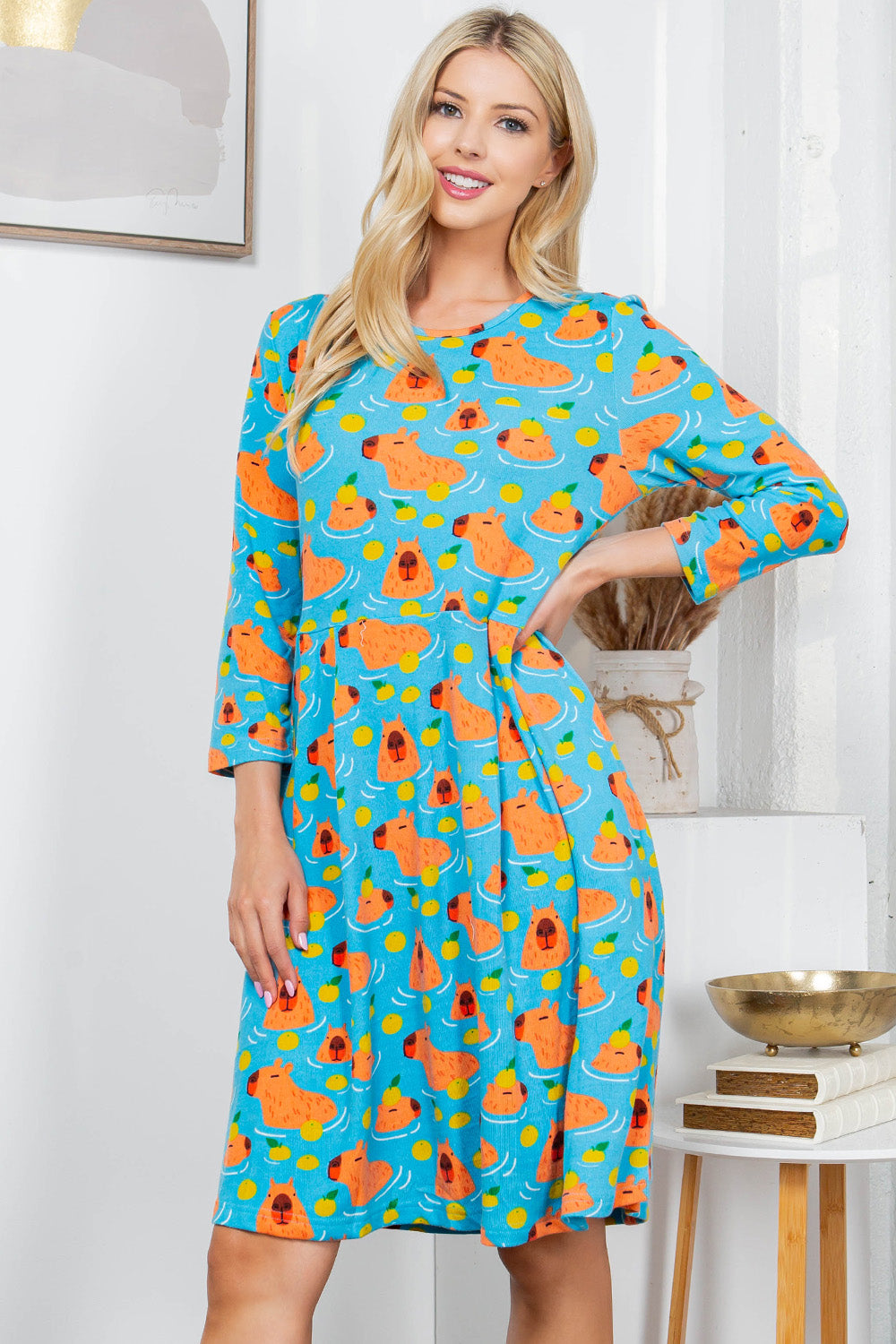 CAPYBARA PRINT WINTER TUNIC DRESS