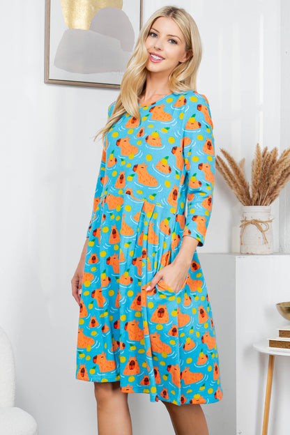 CAPYBARA PRINT WINTER TUNIC DRESS