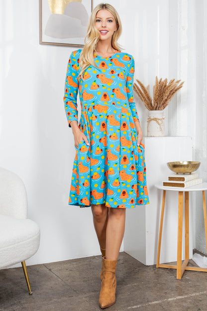 CAPYBARA PRINT WINTER TUNIC DRESS