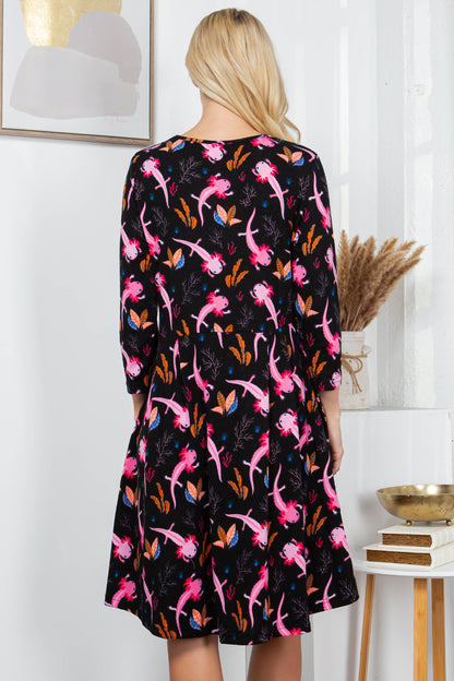 AXOLOTLS PRINT WINTER TUNIC DRESS