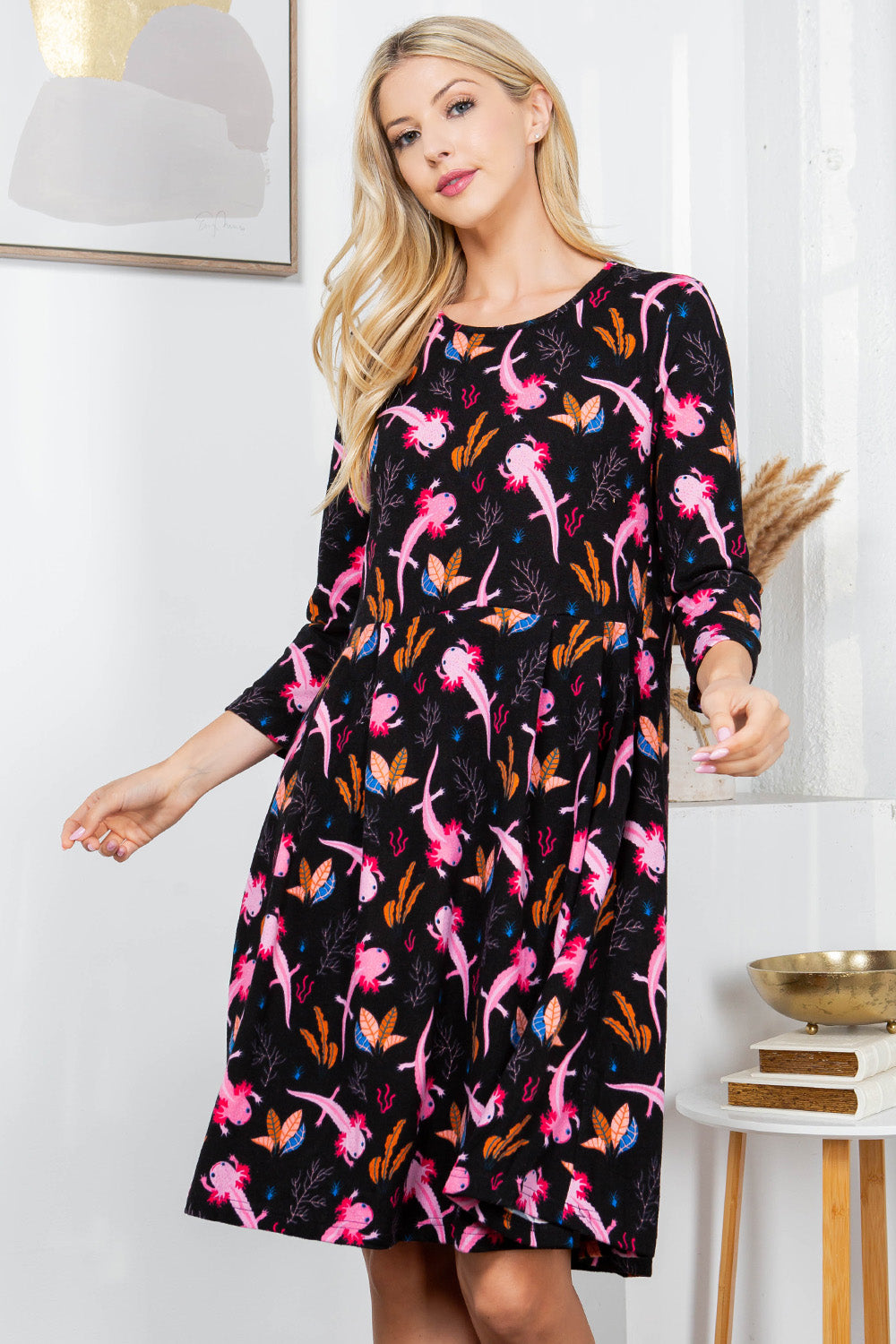 AXOLOTLS PRINT WINTER TUNIC DRESS