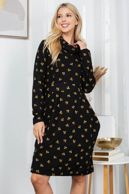 BEE PRINT WINTER TUNIC DRESS