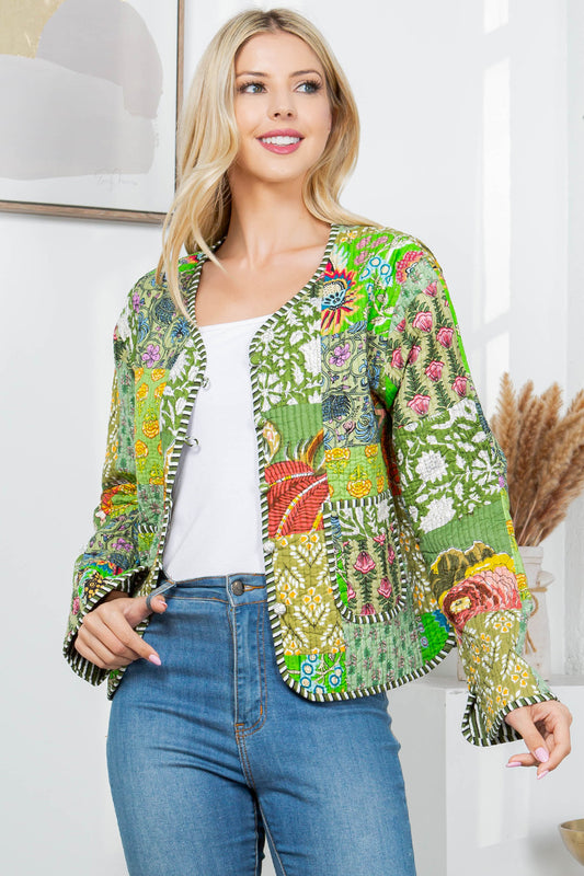 Quilted Patch Cotton Jacket - Green