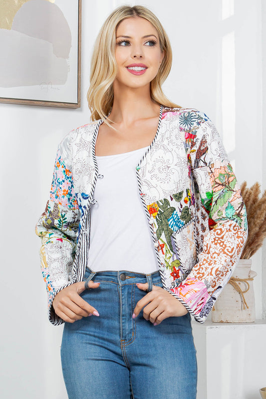 Quilted Patch Cotton Jacket - White