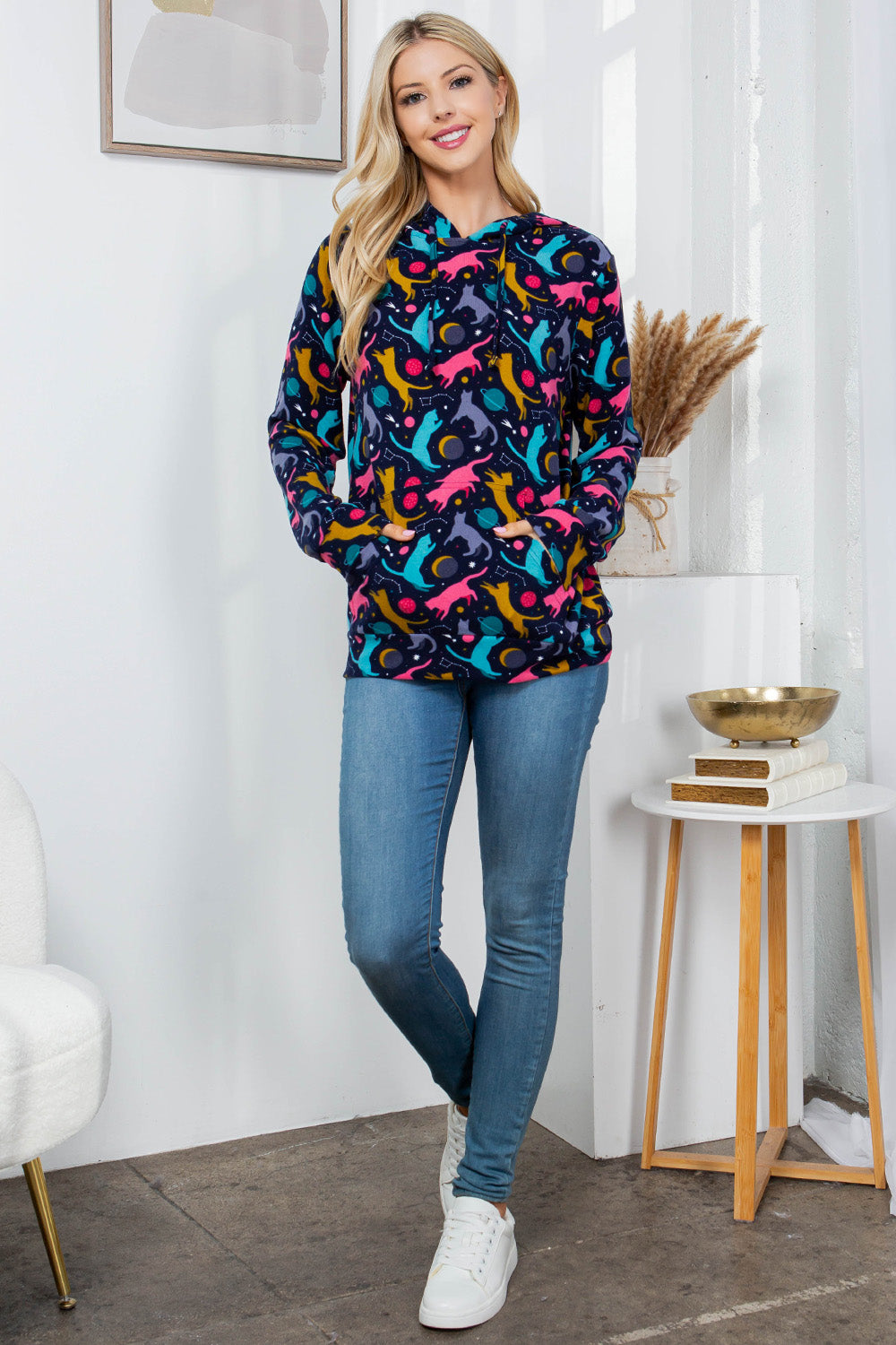 Playful Celestial Cat Hoodie