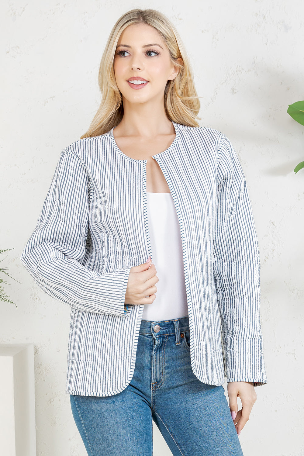 Floral Quilted Cotton Jacket - GREY