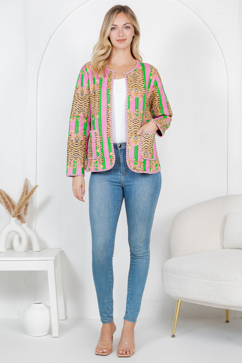 Floral Print Quilted Cotton Jacket - Pink