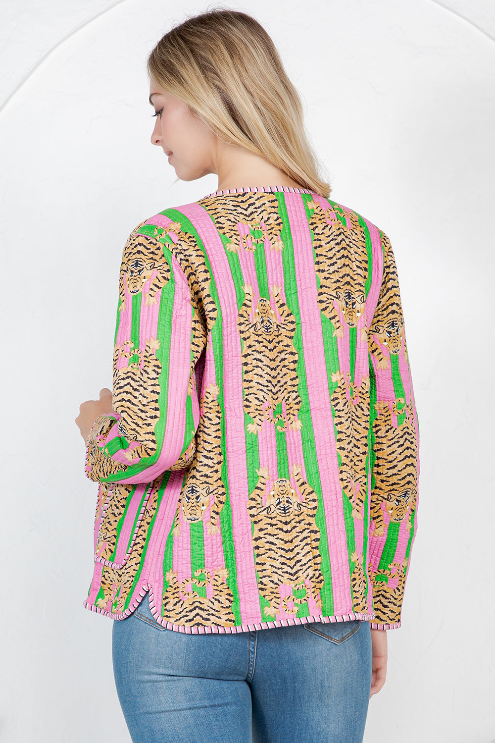 Floral Print Quilted Cotton Jacket - Pink