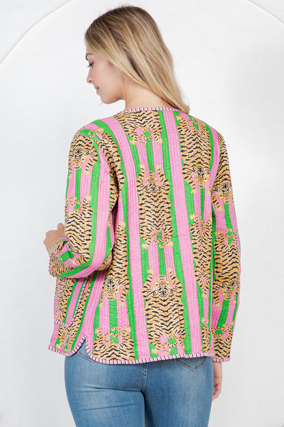 Floral Print Quilted Cotton Jacket - Pink