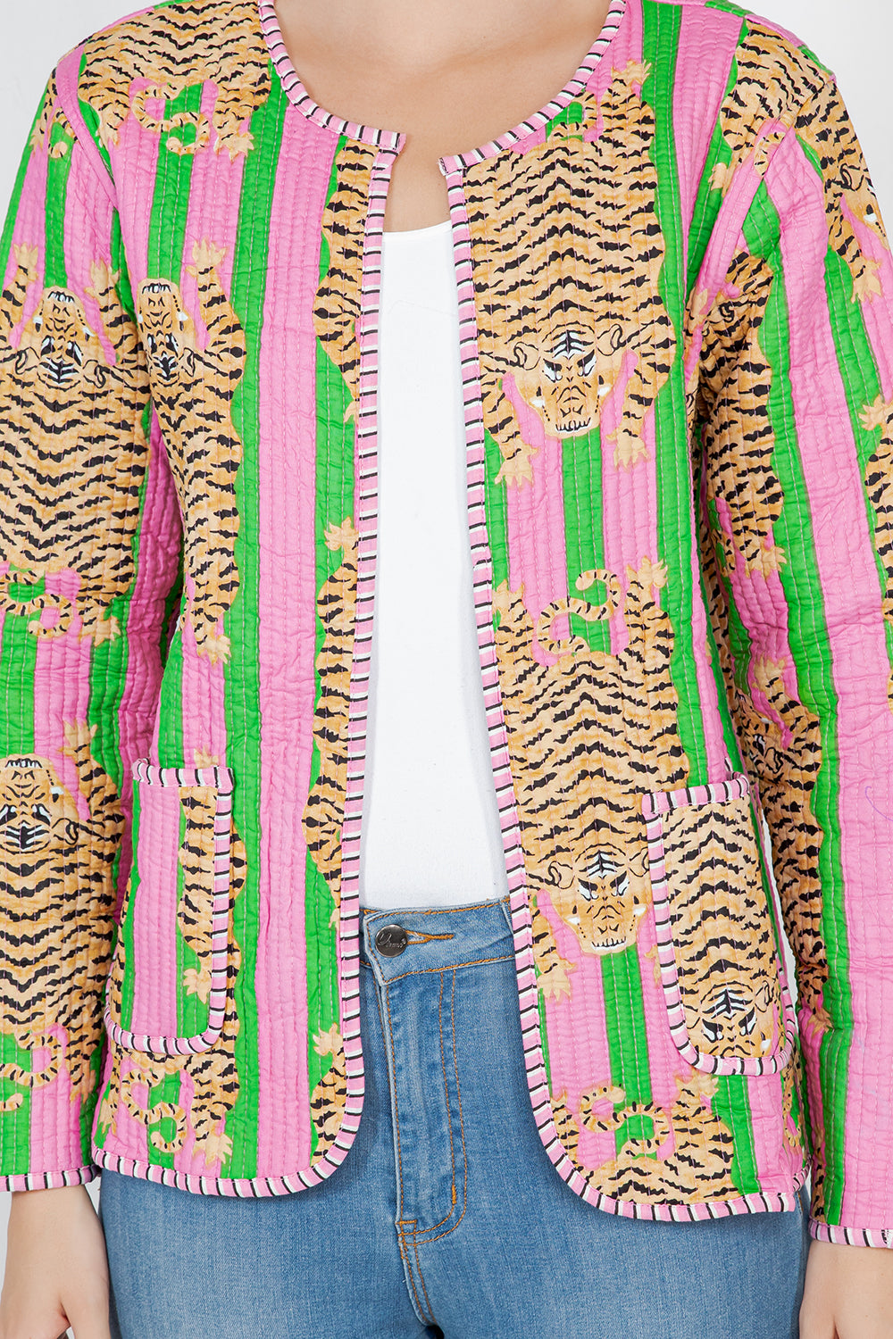 Floral Print Quilted Cotton Jacket - Pink